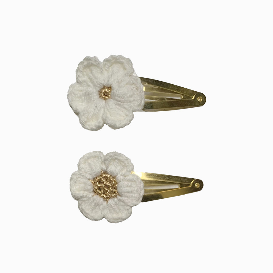 Knit Daisy Gold Hair Clip Set