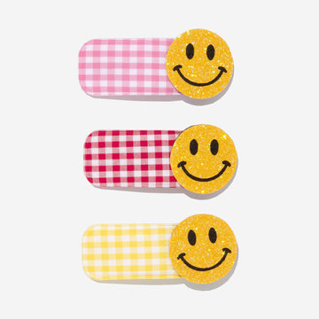 Yellow Smile Checker Clips - 3 Pack