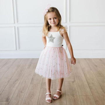 pink spangle tutu dress with silver glitter star