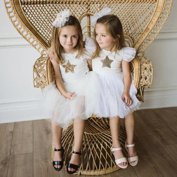 white sparkle tutu dress with gold star 